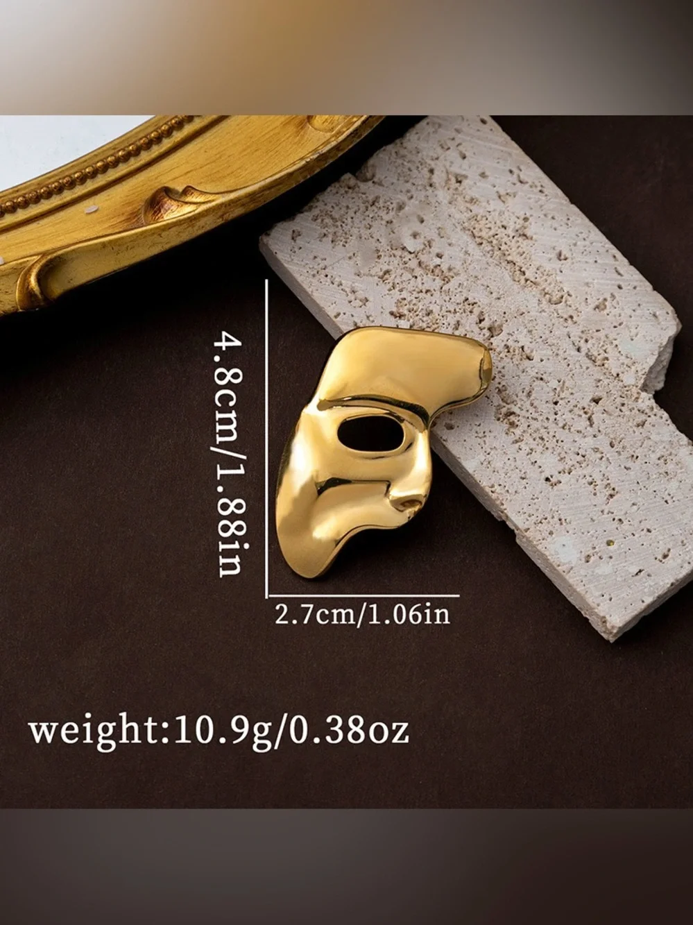 Gold Phantom Mask Brooch Pin – Theater Masquerade Face Statement Jewelry